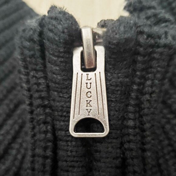 Lucky Brand Indian Motorcycle Men's Zip Sweater Cardigan Black Red Chainstitch L - Picture 5 of 10